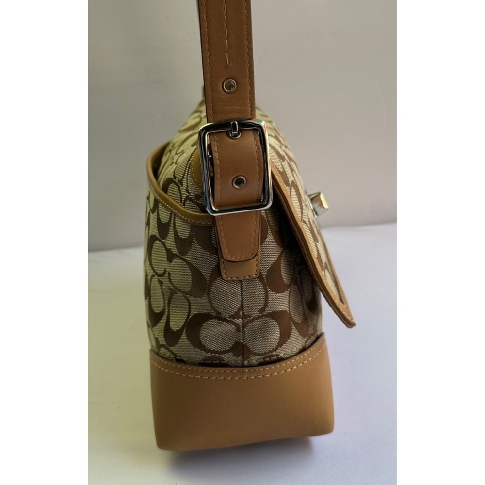 Coach F13066 Hamptons Turnlock Flap Brown Signature Leather Shoulder Bag Y2K - Picture 4 of 16